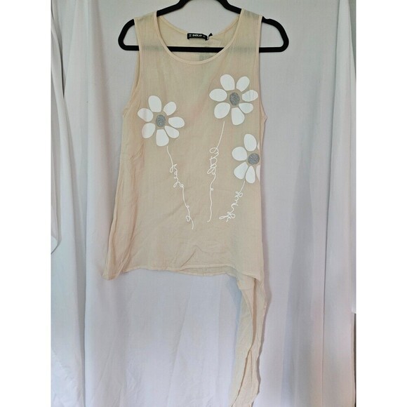 Sheilay Side Tie Top Womens Size Large Glitter Daisy Flower Blouse Sheer Pink - Picture 1 of 7